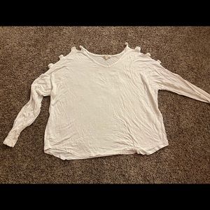 White shoulder cut out top